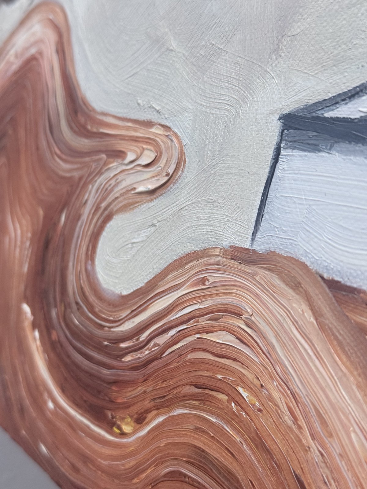 Close-up of the copper waves, layered with a palette knife