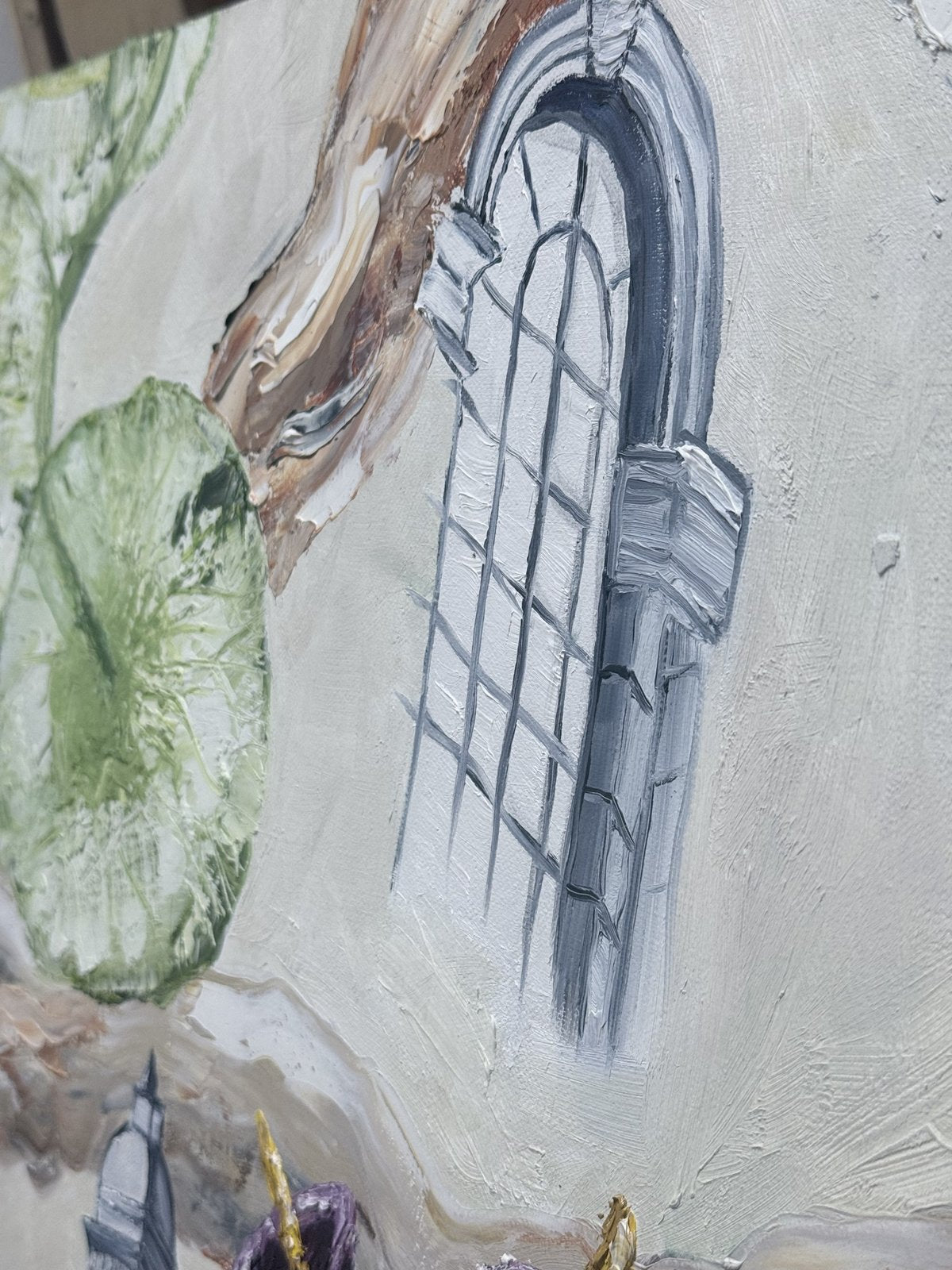 Close-up of the arched window